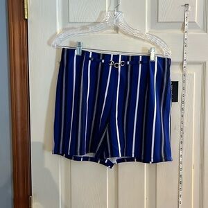 NWT-Messini-M-royal blue with whites and black stripes-elastic waist shorts